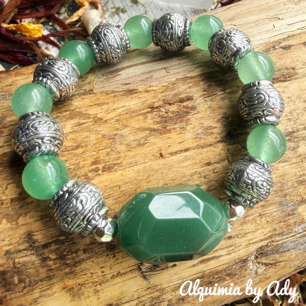 Super chunky Jade Green and Silver Bracelet